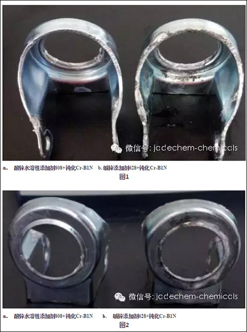 盐雾测试结束后，工件出现白锈面积对比